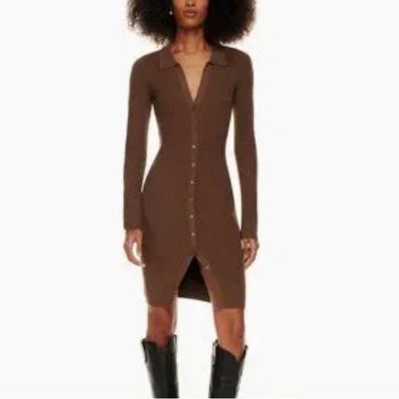 Aritzia Dresses & Skirts - Aritzia Wilfred Cove Knit Button Up Ribbed Sweater Dress Chocolate Brown Medium